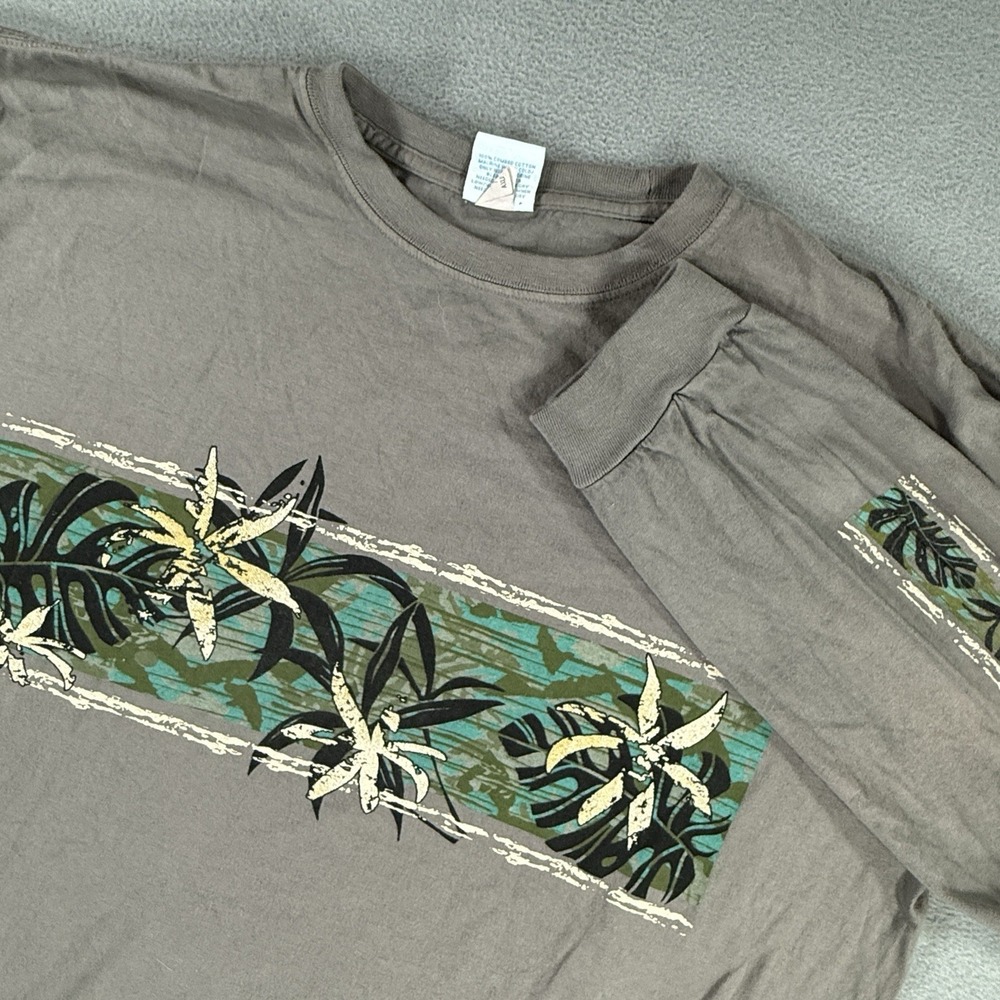 Vtg Crazy Shirts Large Hawaii Original Gray Tropical Floral Long Sleeve Crater D
